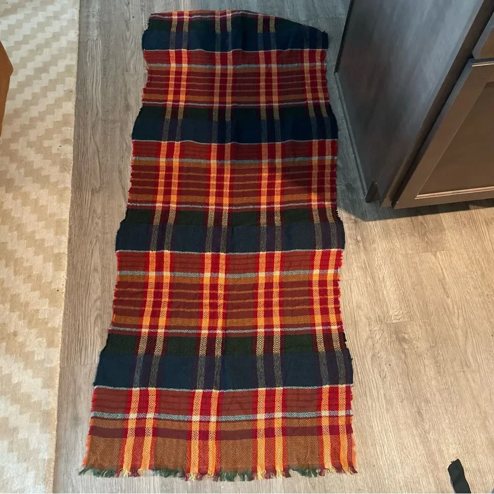 ORVIS 28” x 72” Wool Cotton Blend Multicolor Plaid Scarf